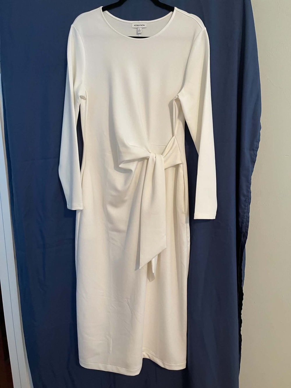 Nordstrom Cream Long Sleeve Midi Dress with Side Tie